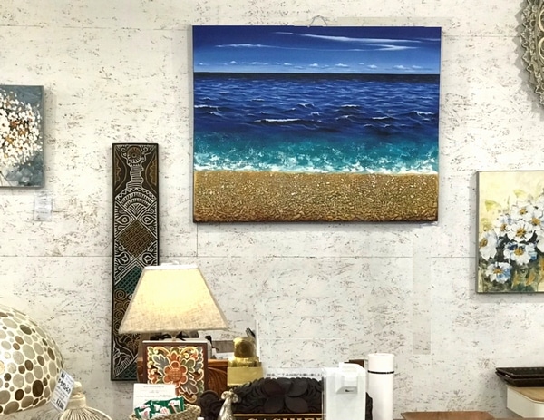 バリ絵画・海とサンゴのビーチ【H80cm×W100cm】／Abstract Beach／バリ